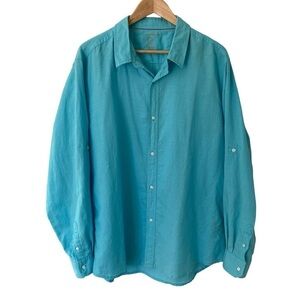 Vroom & Dreesmann Linen Blend Shirt Mens XXL Blue Button Down Casual Coastal EUC